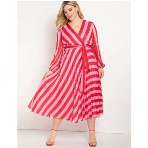 Eloquii Red and Pink Striped Long Sleeve Wrap Dress Sz 20